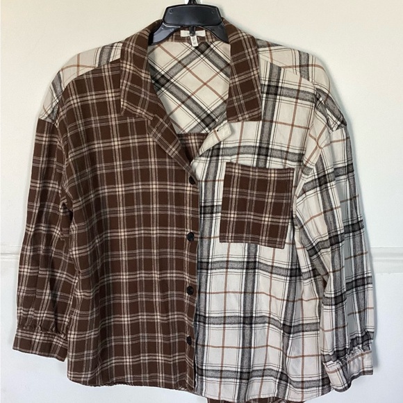 Maurices Tops - Maurices Two-Tone Brown & Cream Plaid Button-Up Flannel Shirt for women. Size XL